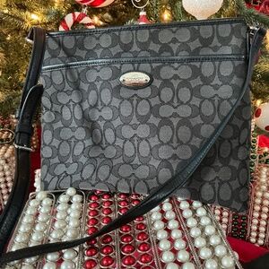 COACH Signature Canvas File Bag  Black & Grey MINT